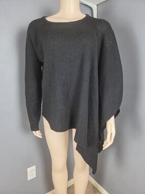 Elan Black Asymmetric Knit Poncho